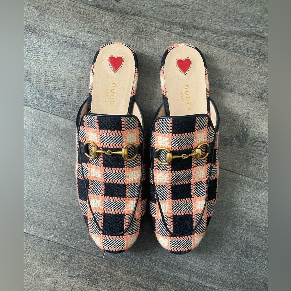Gucci Princetown Tweed Check Woven Mules